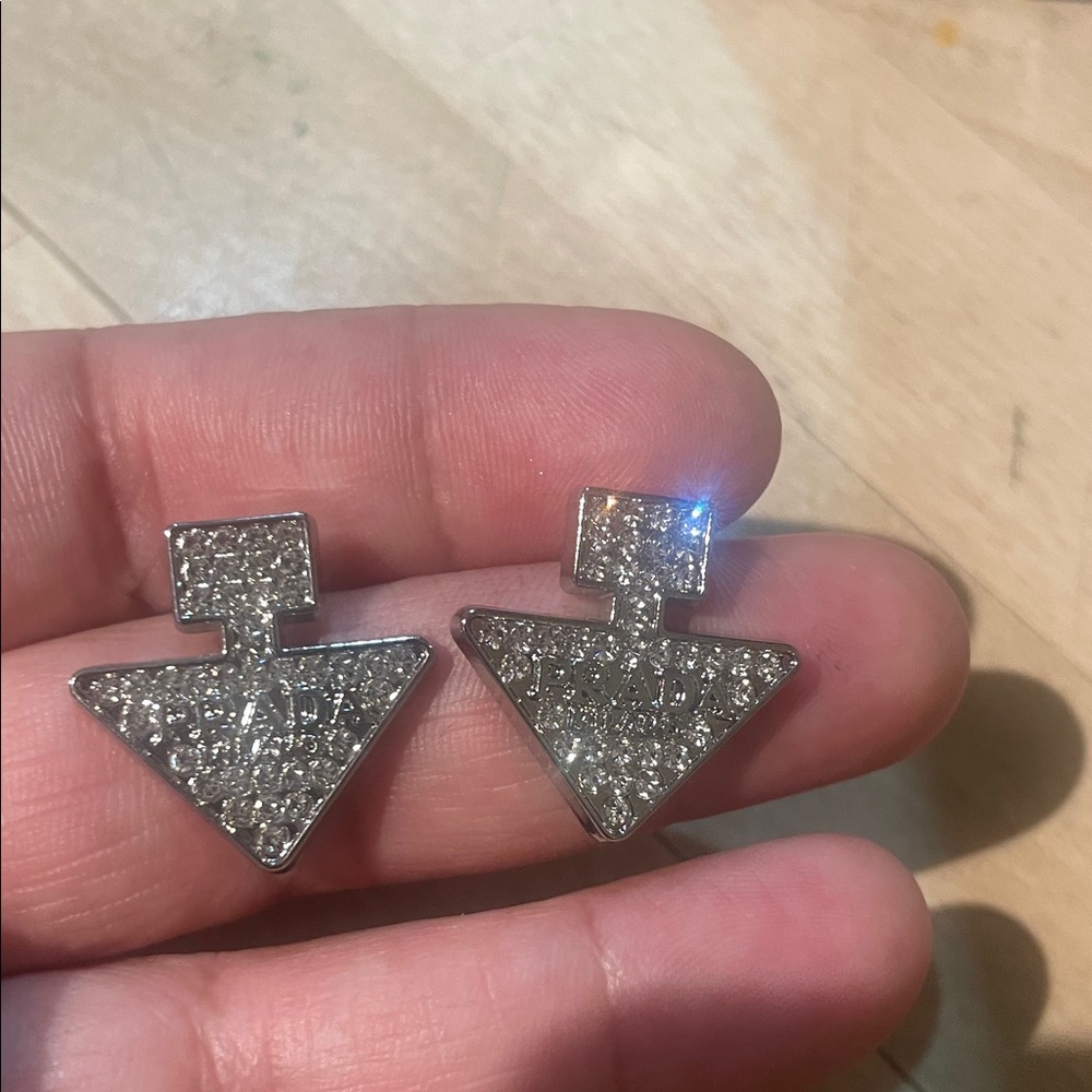 Prada Silver Triangle Stud Earrings